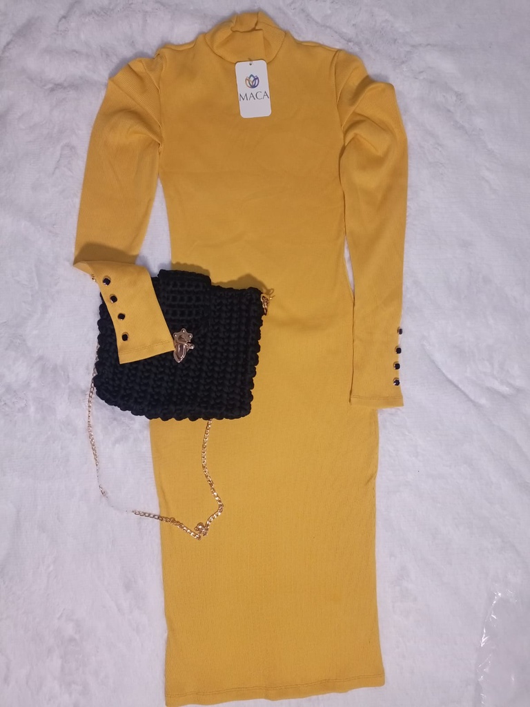 VESTIDO RIB MOSTAZA